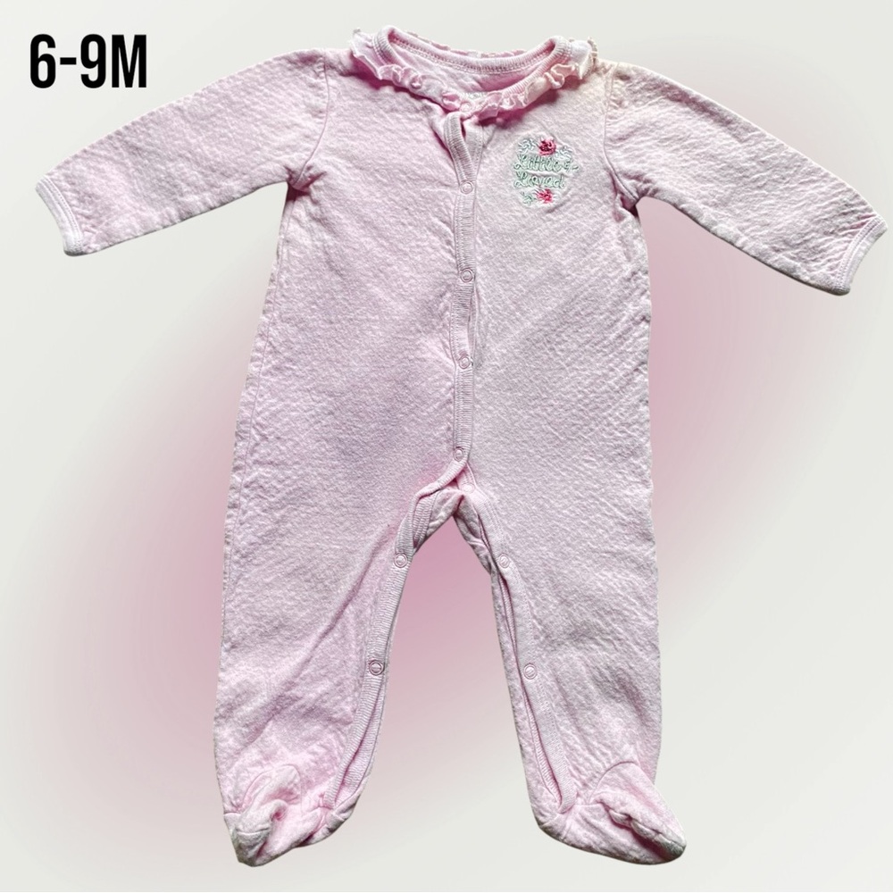 6-9M Girls Pink Ruffle Long Sleeve Bodysuit Sleeper
